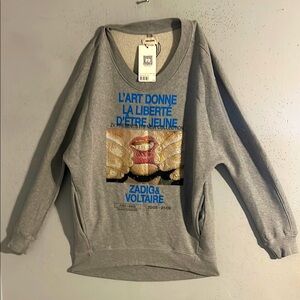 Zadig & Voltaire Gray Graphic Sweater with rhinestones in front NWT